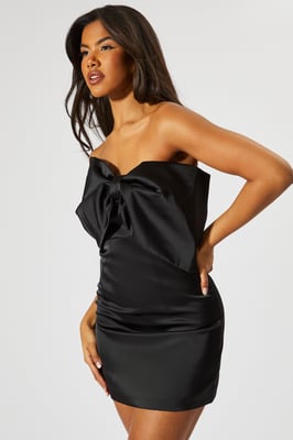 Satin Extreme Bow Mini Dress