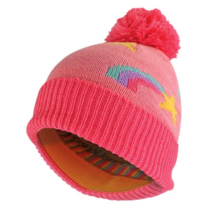 Flickor Regnbågs Beanie Mössa med Bobble | Barn Varm Vinter Mössa med Pom Pom