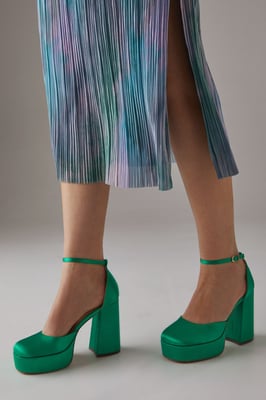 Faith: Cadence Satin Closed Toe Chunky Platform Heeled Shoes