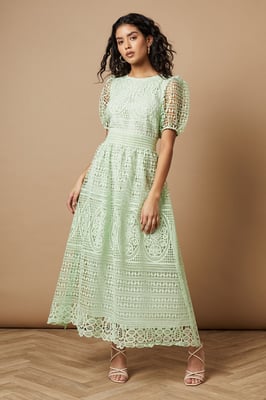 Petite Lace Puff Sleeve Midaxi Dress