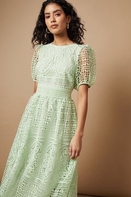 Petite Lace Puff Sleeve Midaxi Dress