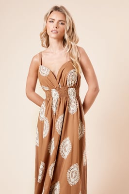 Petite Brown Embroidered Midi Dress