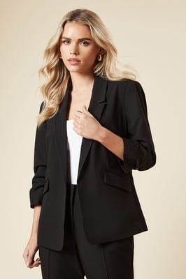 Petite Black Ruched Sleeve Blazer