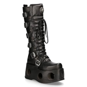 New Rock M-272-S2 Neptuno Metallic Knähöga svarta gotiska stövlar i läder