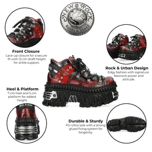 New Rock M-WALL106N-C17 Red Silver Leather Gothic Urban Rock Ankle Boots