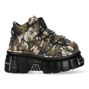 New Rock M-106-C169 Camouflage leren metallic gotische enkellaarsjes