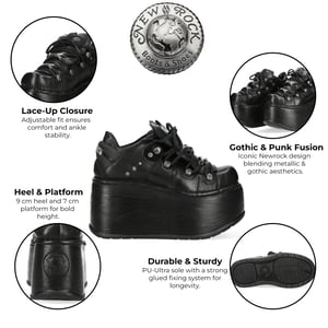 New Rock M-120N-C96 svart läder Gothic Chunky Platform ankelstövlar