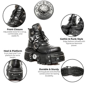New Rock M-TANK007-S1 Zwarte leren Gothic Combat Platform enkellaarsjes