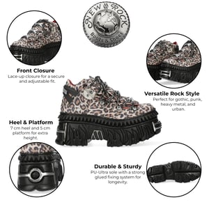 New Rock M-106WALL-C56 Leopard Print Leather Gothic Platform Ankle Boots