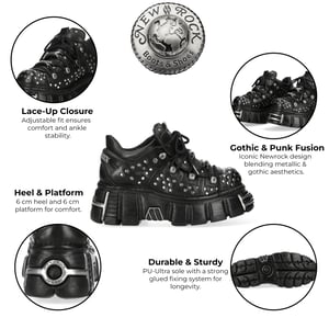 New Rock M-120NR-C1 Svart läder Gothic Platform Ankelboots