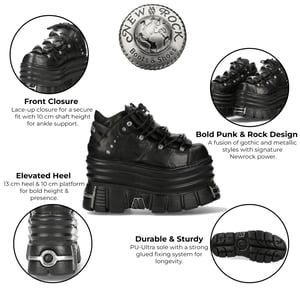 New Rock M-106-C181 Zwarte Gothic Punk Chunky Platform Enkellaarsjes