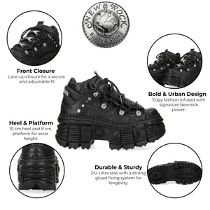 New Rock M-106WALL-C65 Python Black Leather Platform Ankle Boots
