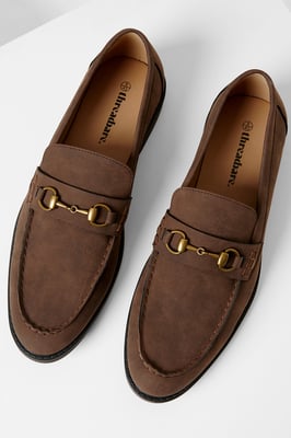 Chocolate Faux Leather Snaffle Loafers