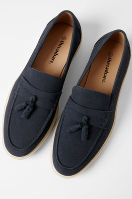 Navy Faux Suede Tassel Loafers
