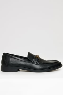 Black Faux Leather Snaffle Loafers