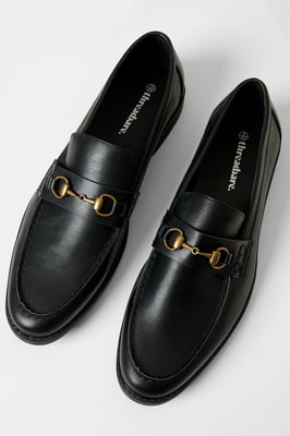 Black Faux Leather Snaffle Loafers