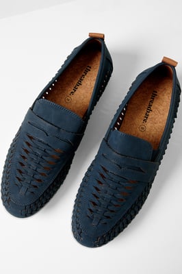 Navy Faux Suede Woven Loafers