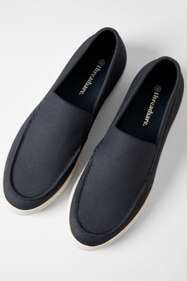 Navy Textured Slip On Loafers