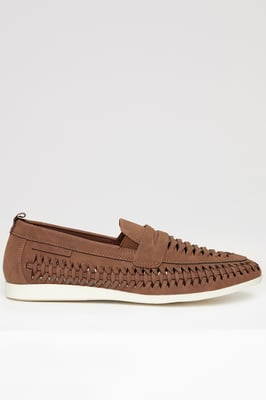 Tan Faux Suede Woven Loafers