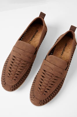 Tan Faux Suede Woven Loafers