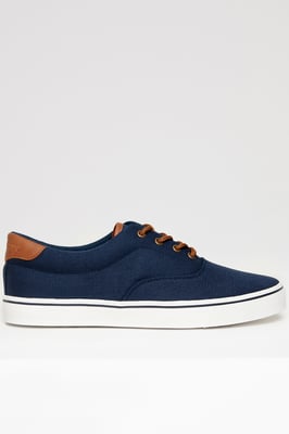 Navy Lace-Up Canvas Trainers