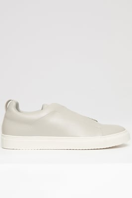 Grey Faux Leather Elastic Lace Slip On Trainers