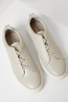 Grey Faux Leather Elastic Lace Slip On Trainers