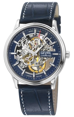 Five Points Skeleton 321.60.62 Swiss Made Automatic, Slim ETA 2892 Blue Dial, Blue Handmade Italian Leather Watch