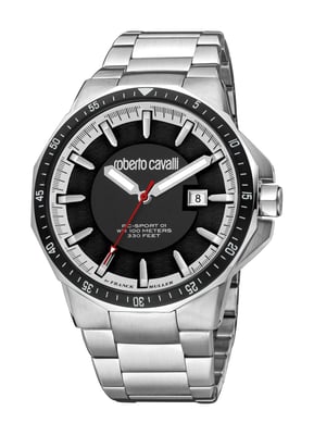 Black Dial Grey Stainless Steel Watch