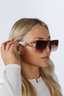 Rimless Oversized Square Sunglassses in White Gold