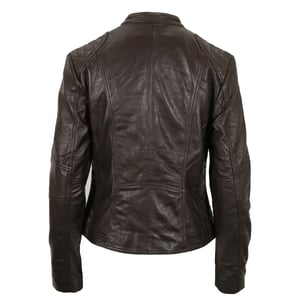Pelle D’annata Ladies Real Leather Biker Jacket in Dark Brown