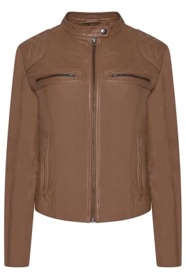 Pelle D’annata Ladies Real Leather Biker Jacket in Tobacco