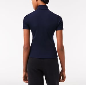 Women's Lacoste Contrast Bands Zip Neck Polo Shirt in Blue