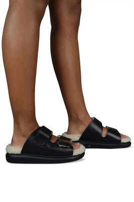 Alexander McQueen tapschoenen met schapenvacht gevoerd zwart