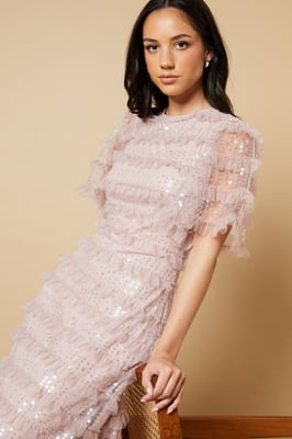 Sequin Ruffle Detail Maxi Dress