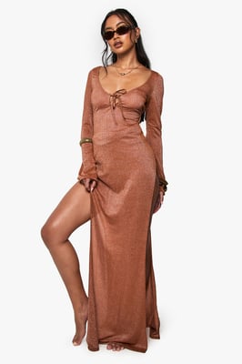 Premium Swim Glitter Long Sleeve Maxi Beach Dress