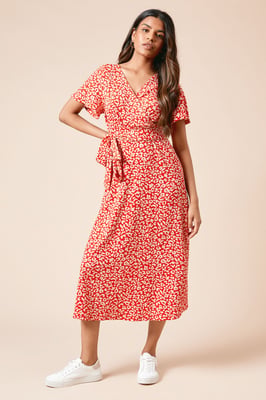 Petite Animal Wrap Front Midi Dress