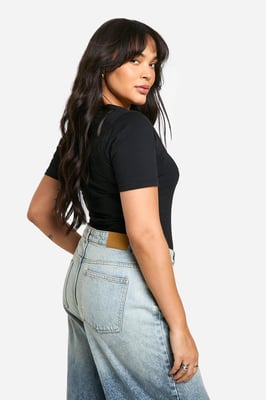 Boohoo Basics Plus Cotton Square Neck Short Sleeve Bodysuit