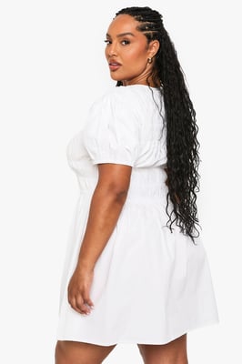 Plus Cotton Shirred Skater Dress