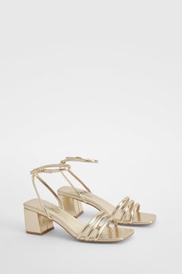 Square Toe Triple Strap Low Block Heel Sandals