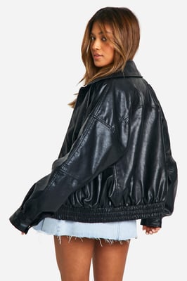 Petite Pu Seam Detail Oversized Bomber Jacket