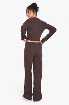 RIB WRAP OVER TIE DETAIL TOP & TROUSER SET