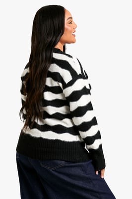 V Neck Strip Oversized Knitted Jumper