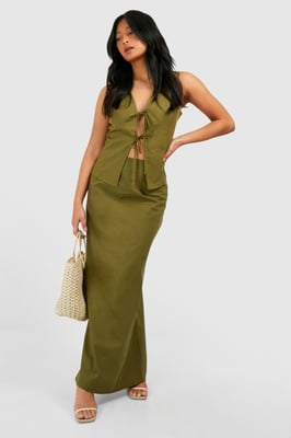 Petite Linen Blend Maxi Skirt