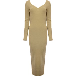 Nina Ricci Womens Open-Back Lurex Ribbed Dress With Heart Neckline in Gold