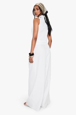 Linen Look Pleat Front Wide Leg Tailored Trousers