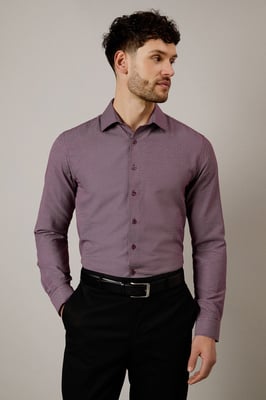 Burgundy Textured Slim Fit Shirt