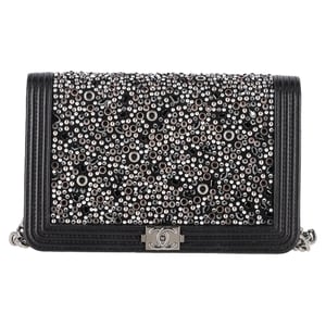 Chanel Oude Medium Boy Beaded Schoudertas in Zwart Kalfsleer