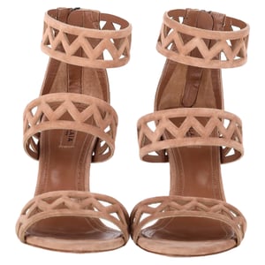 Alaïa 90 Laser-Cut Sandals in Nude Suede