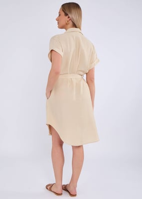 Beige Utility Belted Oversized Viscose Shirt Dress